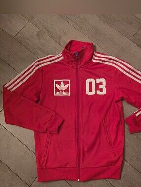 Vintage Adidas Red Track Zip-Up Jacket with White Stripes & 03 Small
